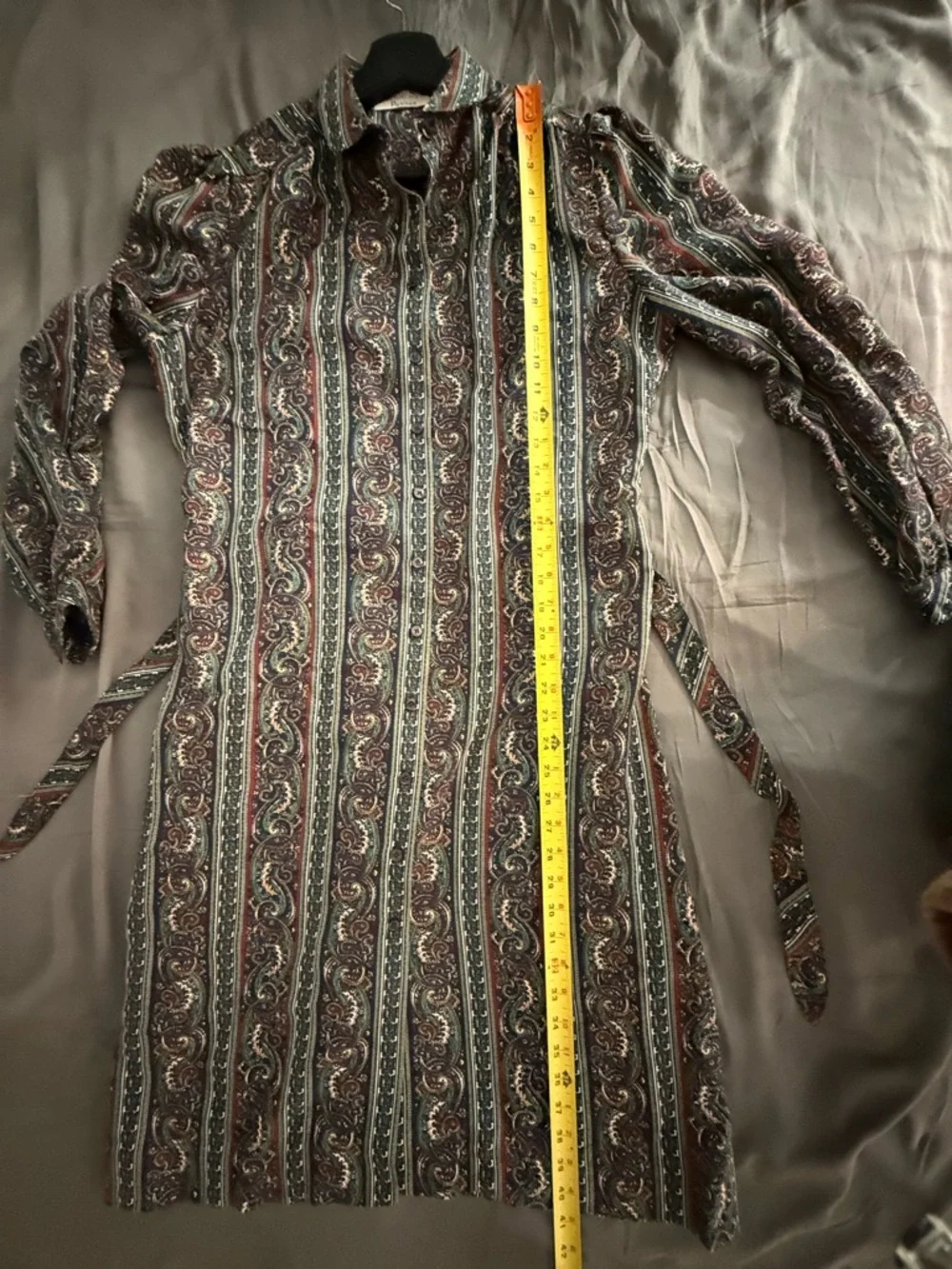 Paisley Print Long Sleeve Shirt Dress in Navy and Burgundy - Picture 10 of 13